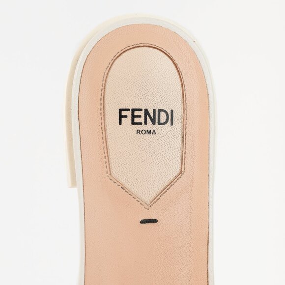 Fendi White FF-Embossed Leather Mules - Picture 10 of 10